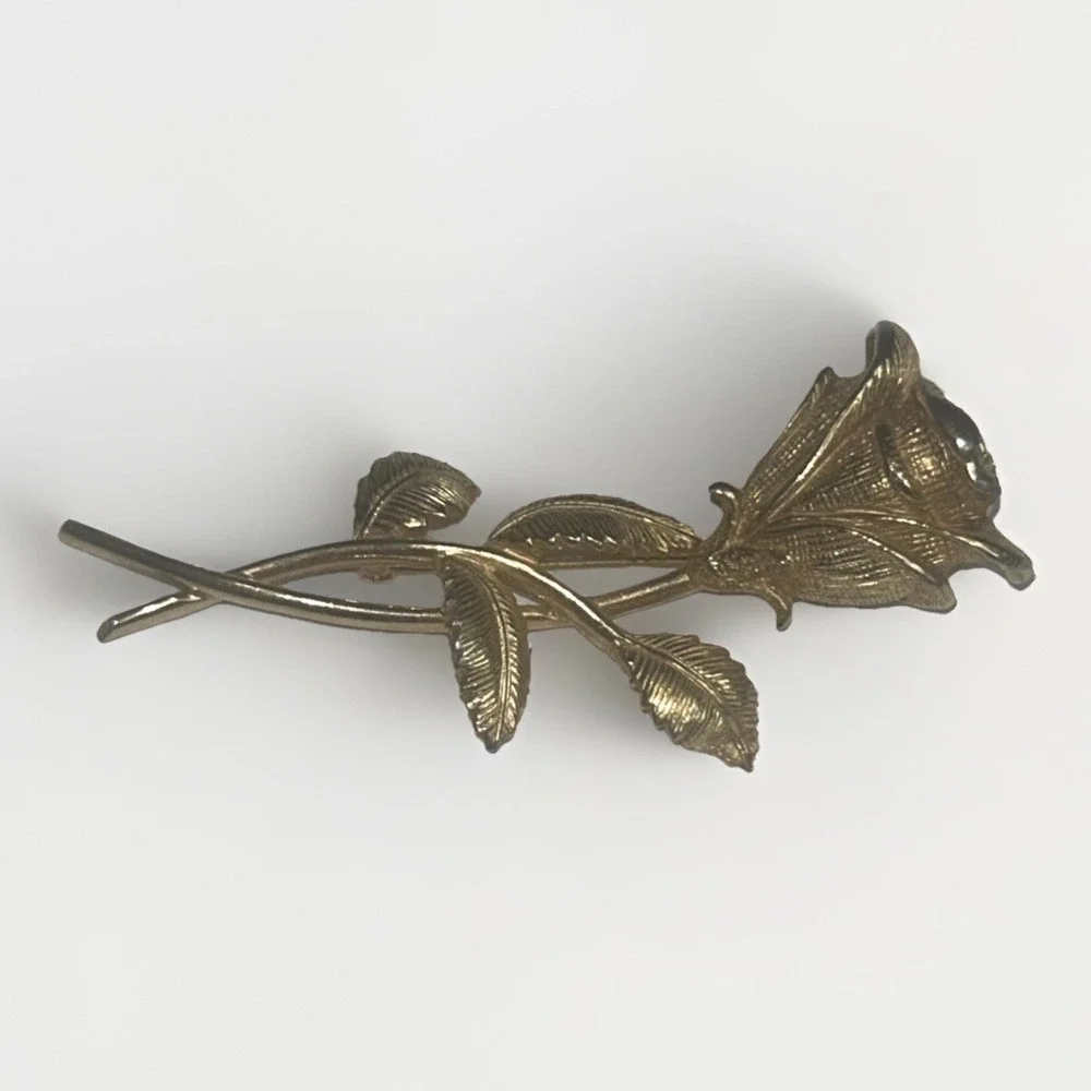 Vintage CASTLECLIFF Gold-Tone‎ Rose Brooch Pin MCM